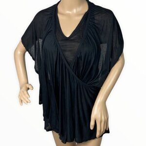 Robert Rodriguez Micro Modal Faux Wrap Top Black Size Medium Open Back Sheer M